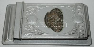 cca 1900 Szecessziós fém jegyzettömbtartó Mariazell bronz dombormű látképével / 
Art nouveau noteboo...
