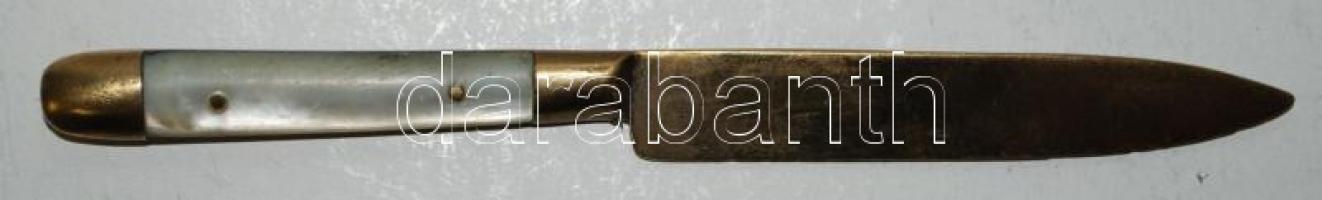 cca 1930 Gyöngyház nyelű réz papírvágókés /  Brass paper knife with nacre handle