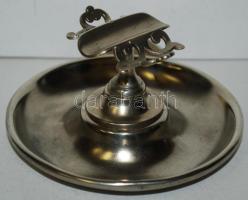 Alpakka hamutál szivartartóval /  Nickel silver ashtray with cigar holder, 6cm, d: 12cm