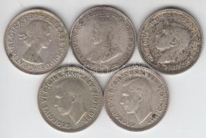 Ausztrália 1934-63. 3p Ag (5x) klf évszámmal T:2,3 Australia 1934-63. 3 pence Ag (5x) different years C:XF,F