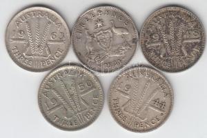 Ausztrália 1934-63. 3p Ag (5x) klf évszámmal T:2,3
Australia 1934-63. 3 pence Ag (5x) different year...