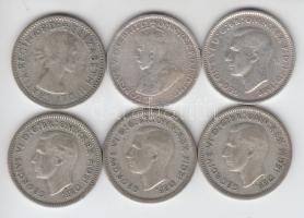 Ausztrália 1936-56. 6p Ag (6x) 3 klf évszámmal T:2-,3 Australia 1936-56. 6 pence Ag (6x) three different years C:VF,F