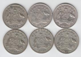 Ausztrália 1936-56. 6p Ag (6x) 3 klf évszámmal T:2-,3
Australia 1936-56. 6 pence Ag (6x) three diffe...
