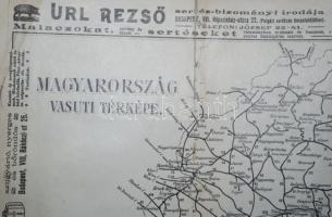 Cca 1910 Magyarország vasuti térképe, 30×46 cm, hátul ragasztott