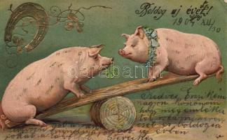 New Year pigs Emb. litho