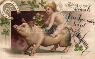 New Year pig Emb. litho