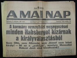 1928. okt. 28. Mai Nap, a Habsburgok kizárása a király választásból, nem teljes újság