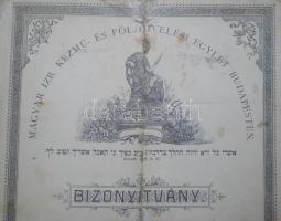 1912 Magyar Izr. Kézmű- és Földmivelési Egylet bizonyítványa, sérült