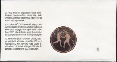 1992. "Barcelona-magyar csapat" emlékérem bélyeges borítékon, elsőnapi bélyegzéssel T:PP C...