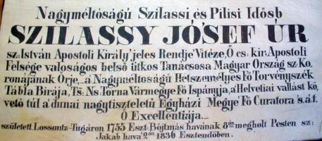 cca 1836 Szilassi és Pilisi Idősb Szilassy József (1755-1836) selyem halotti címere