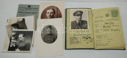 cca 1940 Malért rádiótávírász hagyatéka: fényképes útlevéllel, repülőtéri belépési engedéllyel, szak...