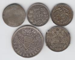 Ausztria 1926. 1Sch Ag + 10Kr Ag + Oroszország 1912. 15k Ag + 1915. 10k Ag + Szerbia 1915. 50P Ag T:...