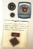 Szocialista Brigád jelvények (2db) + "A Szocializmusért" kitüntetés plasztiktokban + NDK kitüntetés hátlapon felirattal: Az, hogy szocialista módon éljünk, megköveteli, hogy szocialista módon dolgozzunk" T:1,2