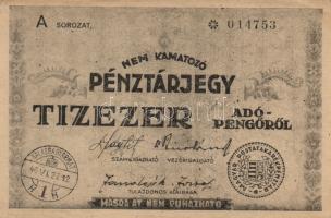 1946. 10.000AP pénztárjegy sorszámmal és "Balassagyarmat" pecséttel T:II