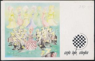 Humoros Sakk rajzok pinx. Jovan Prokopljevic, 16 darabos színes, modern képeslapfüzet / Unused, humourous postcards about Chess, 16 piece leaflet pinx. Jovan Prokopljevic