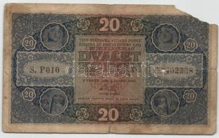 Csehszlovákia 1919. 20K T:IV sarokhiány
Czechoslovakia 1919. 20 Korun C:G missing corner