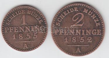 Ausztria 1852A 2Pf + 1855A 1Pf T:2,2- Austria 1852A 2 Pfennig + 1855A 1 Pfennig C:aXF,VF