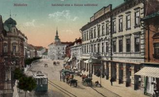 Miskolc Széchenyi utca Korona Szálló, villamos, Divald & Monostory (EK)