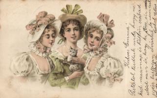 Cat and ladies, litho