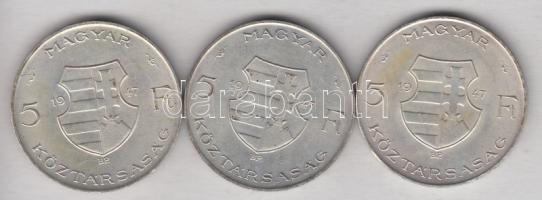 1947. 5Ft Ag "Kossuth" (3x) T:2,2-