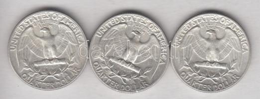 Amerikai Egyesült Államok 1964. 1/4$ Ag "Washington" (3x) T:2-
USA 1964. 1/4 Dollar Ag &qu...