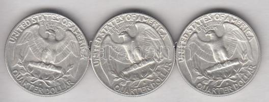 Amerikai Egyesült Államok 1964D 1/4$ Ag "Washington" (3x) T:2-
USA 1964D 1/4 Dollar Ag &qu...