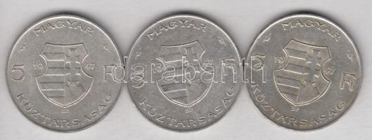 1947. 5Ft Ag "Kossuth" (3x) T:2-,3