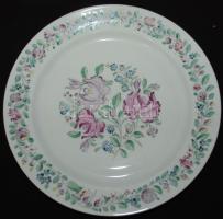 Simó Ágoston (1925-2011): Egyedi mintázatú kézzel festett, jelzett dísztányér / Hand painted porcelain plate with individual design, d: 24,5cm