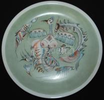 Simó Ágoston (1925-2011): Szex. Egyedi mintázatú, kézzel festett, jelzett dísztányér /  Porcelain plate with individual design, d: 24,5cm