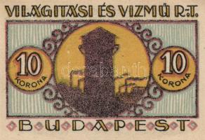 Budapest 1920. "Világítási és Vízmű R.T." Utalványa 20f, 50f, 1K, 2K, 5K, 10K T:I