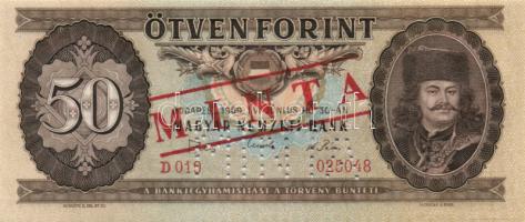 1969. 50Ft "D 019" "MINTA" felülnyomással és perforációval és felfelé csúszott nyomattal T:I