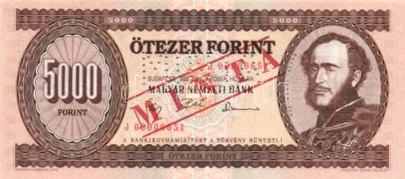 1992. 5000Ft "MINTA" perforációval és felülnyomással "J 00000651" sorozatszámmal! T:I