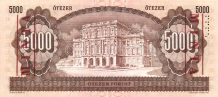 1992. 5000Ft "MINTA" perforációval és felülnyomással "J 00000651" sorozatszámmal...
