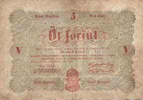 1848. 5Ft "Kossuth bankó" piros T:III-