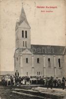 Kisláng Katolikus templom, hátoldalán Wágner, a hangszerkirály áruházának hirdetése (fl)