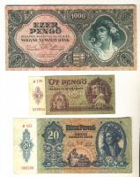 1930-1946. 30db bankjegy a pengő korszakból, közte fordított címeres adópengő is T:II,II-,III