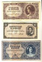 1930-1946. 30db bankjegy a pengő korszakból, közte fordított címeres adópengő is T:II,II-,III
