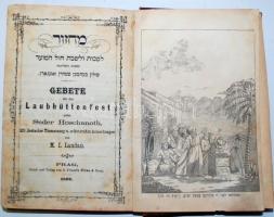 Gebete für das Laubhüttenfest nebst Seder Hoschanoth. Mit deutscher Übersetzung u. erläuternden Anmerkungen v. M. I. Landau. Prag, 1869, S. Freund's Witwe. Egészvászon kötésben, a címoldalon fametszettel /  Linen binding, woodcut on title page