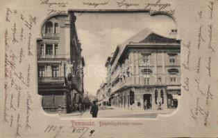 Temesvár Bank street, the shops of Probst and Varneky, Divald