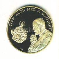 Bognár György (1944-) / Lebó Ferenc (1960-) 1991. "II.János Pál pápa látogatása - Pécs" aranyozott emlékérem (d=43mm) T:PP