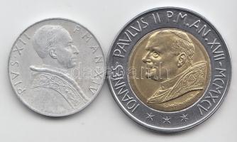 Olaszország 1952. 5L "XII. Piusz Pápa" T:2- + 1995. 500L "II. János Pál Pápa" T:...