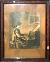 Gábor jelzéssel: Zongorázó nő, grafit, papír, üvegezett keretben, 58x46cm (az üveg repedt)
