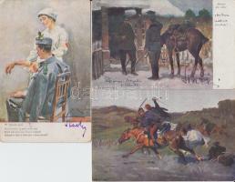 3 db régi, művészi Katonai motívumlap