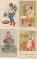 cca. 1930-1960 22 db színes vidám, magyar népies stílusú üdvözlőlap