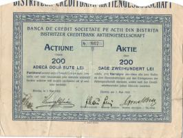 Románia 1922. 200L értékű részvény szelvényekkel T:2 Romania 1922. Share about 200 Lei with coupons C:XF