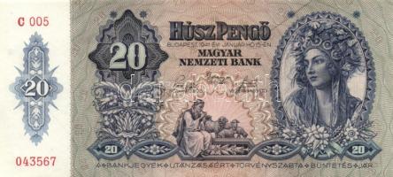 1941. 20P "005" (4x) egymás utáni sorszámmal! T:I- apró sarokkopás