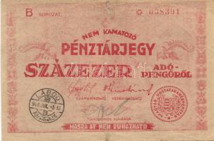 1946. 100.000AP pénztárjegy sorszámmal T:III (restaurált)