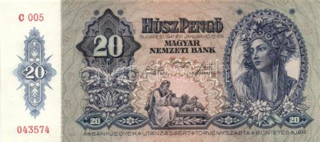 1941. 20P "005" (5x) egymás utáni sorszámmal! T:I- apró sarokkopás