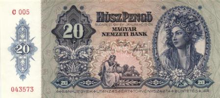 1941. 20P "005" (5x) egymás utáni sorszámmal! T:I- apró sarokkopás