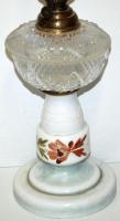 Régi, kézzel festett, porcelán petróleumlámpa üvegburával / 
Vintage hand painted porcelain oil lamp...